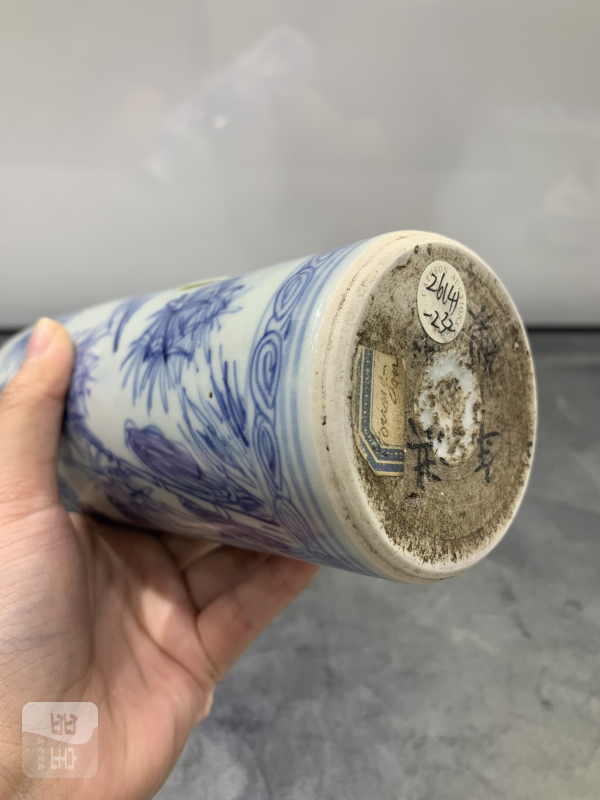 明崇祯青花淡描梅竹花鸟纹筒瓶 - 图8
